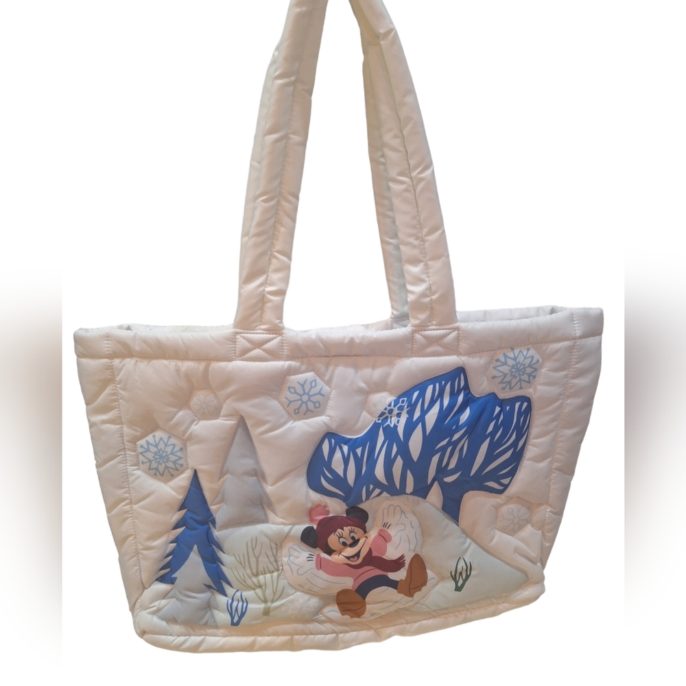 Disney Parks Minnie & Chip 'n Dale Winter Quilted Puffy Homestead Tote Bag NEW